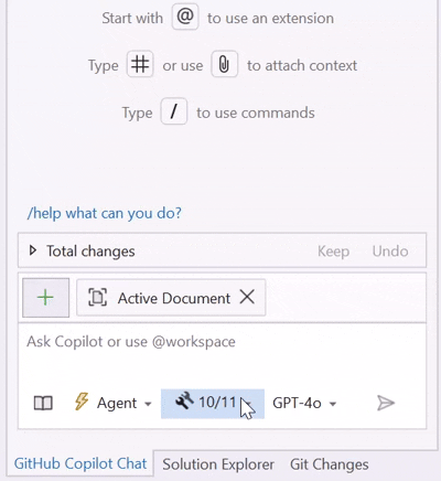 Gif showing how to ensure the correct tools are selected in agent mode
